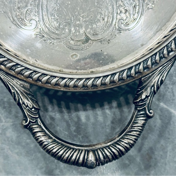 W&S Blackinton Footed Silverplate Serving / Vanity Tray Pierced Edges Handles - Picture 4 of 6
